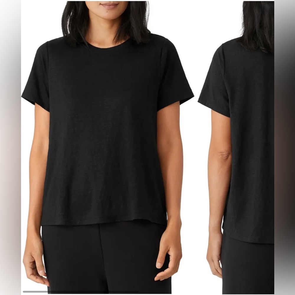 EILEEN FISHER Organic Linen Crewneck Black T-Shirt